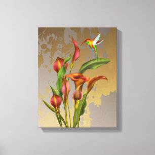 Toile Fleurs - Calla Lilies et colibri