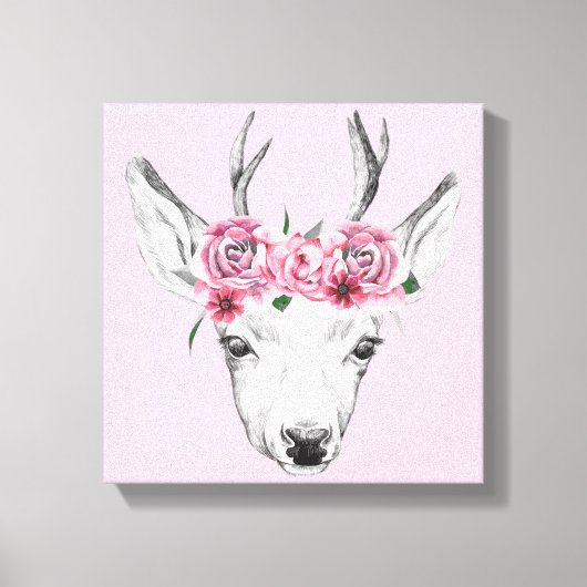 Toile Fleurs d'aquarelle Cerf (Recto)