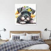 Toile Fleurs d'aquarelle et chiot Schnauzer (Insitu(Chambre))