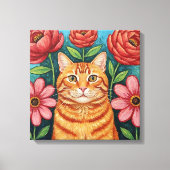 Toile Fleurs d'art populaire de chat orange (Recto)