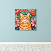 Toile Fleurs d'art populaire de chat orange (Insitu (Plancher de Bois))