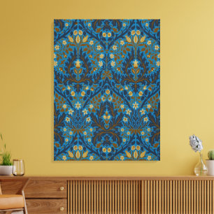 Toile Fleurs d'automne bleues sarcelle vintage William M