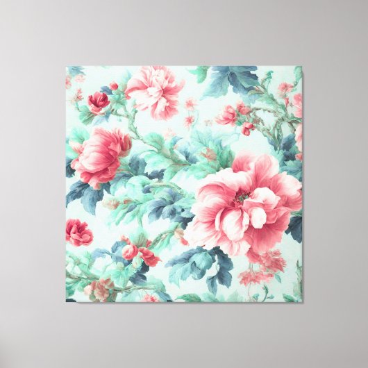 Toile Fleurs de Claret Rose, Feuilles Bleu Vert (Recto)