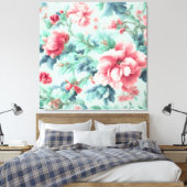 Toile Fleurs de Claret Rose, Feuilles Bleu Vert (Insitu(Chambre))