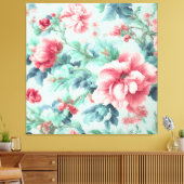 Toile Fleurs de Claret Rose, Feuilles Bleu Vert (Insitu(Salon))