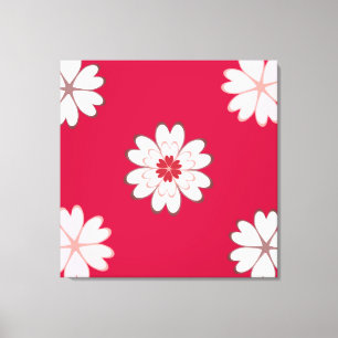 Toile Fleurs de cœur sur fond rouge cramoisi
