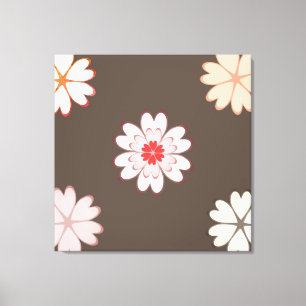 Toile Fleurs de cœur sur marron café