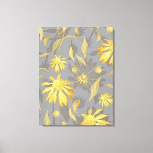 Toile Fleurs de cône gris jaune or moderne