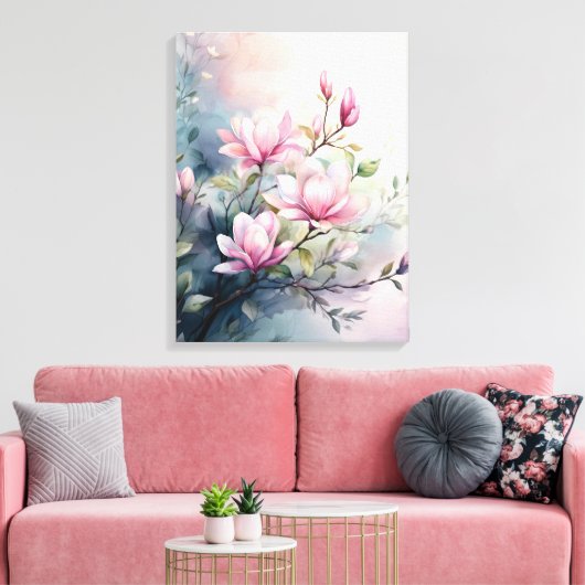 Toile Fleurs de magnolia rose botanique (Insitu(Salon))