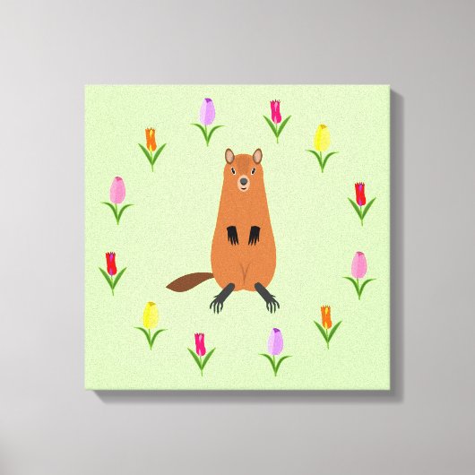 Toile Fleurs de marmotte et de tulipe mignonnes (Recto)