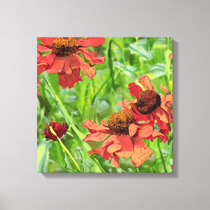 TOILE FLEURS DE RUDBECKIA ROUGES