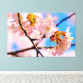 Toile Fleurs de Sakura roses par une journée chaude de p (Insitu (Plancher de Bois))