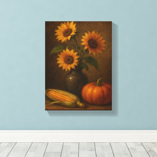 Toile Fleurs de soleil et Citrouille automne encore vie (Insitu (Plancher de Bois))