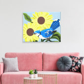 Toile Fleurs de soleil et Jay bleu (Insitu(Salon))