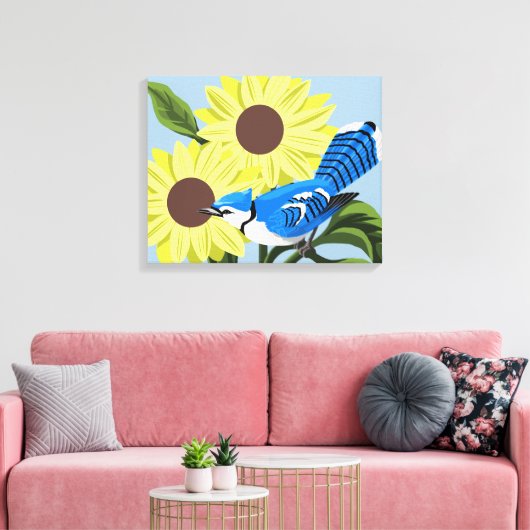 Toile Fleurs de soleil et Jay bleu (Insitu(Salon))