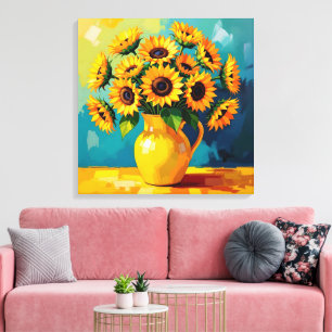 Toile Fleurs de soleil jaunes dans un vase jaune
