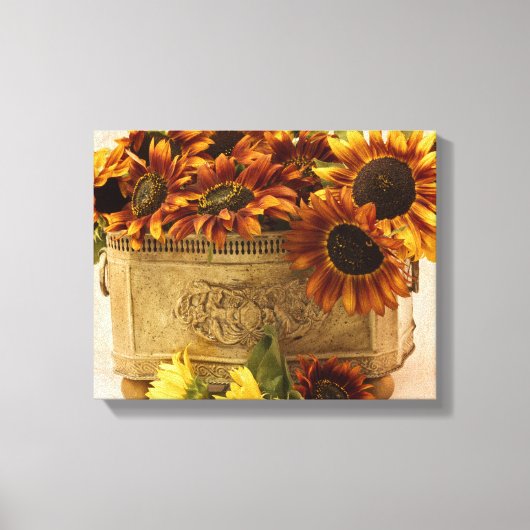Toile Fleurs De Soleil Orange Dans Panier En Tin (Recto)