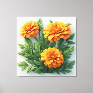 Toile Fleurs de souci orange vif avec des feuilles verte