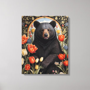 Toile Fleurs de tulipes colorées à l'ours noir