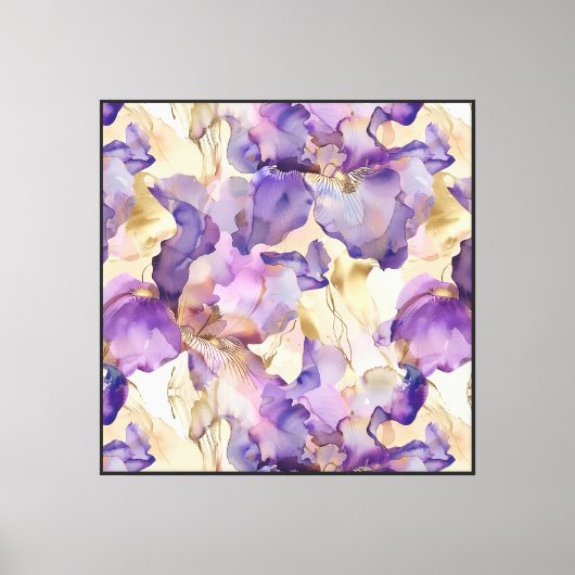 Toile Fleurs d'Iris d'or blanc violet (Recto)