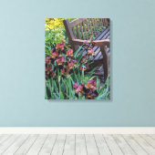 Toile Fleurs d'Iris et banc de jardin en fleurs (Insitu (Plancher de Bois))