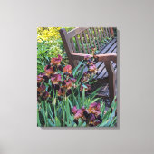 Toile Fleurs d'Iris et banc de jardin en fleurs (Recto)