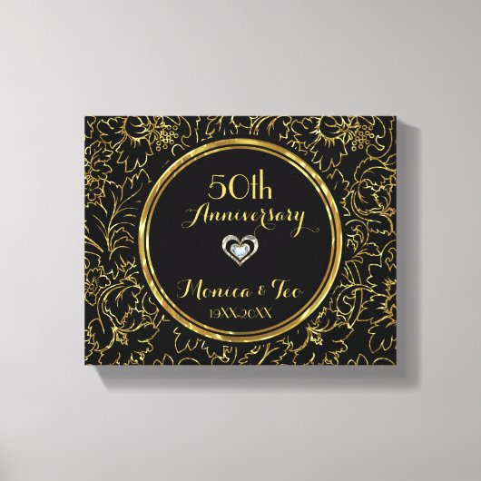 Toile Fleurs d'or en noir (Recto)