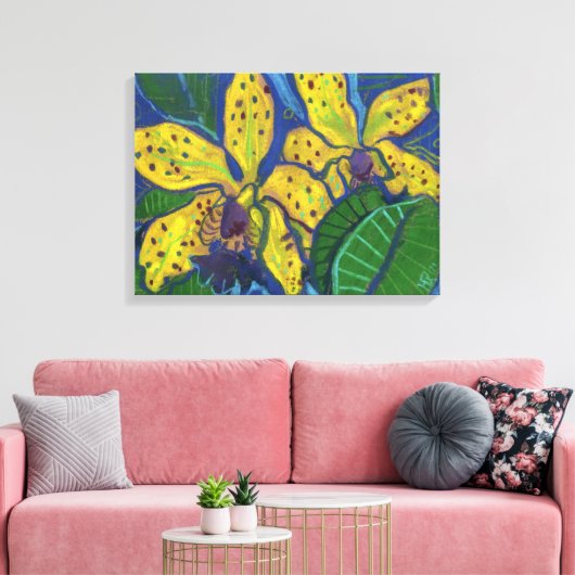 Toile Fleurs d'orchidées jaunes, Peinture pastel Art Flo (Insitu(Salon))
