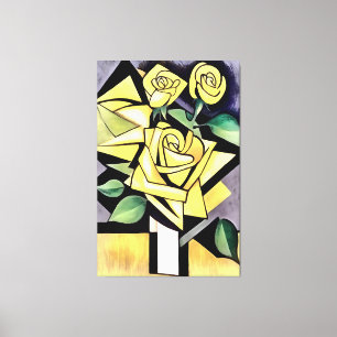 Toile Fleurs D'Un Ami Roses Géométriques Jaunes