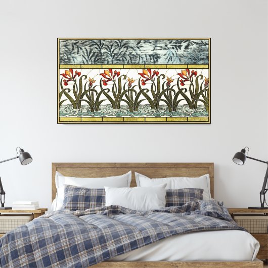 Toile Fleurs en verre tendu avec bordure en tan (Insitu(Chambre))