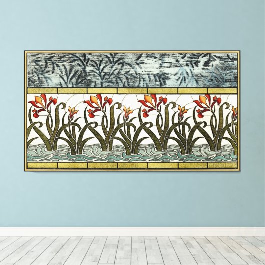 Toile Fleurs en verre tendu avec bordure en tan (Insitu (Plancher de Bois))