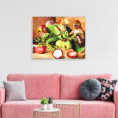 Toile Fleurs et fruits du mangoustan; singe de Singapour (Insitu(Salon))