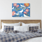 Toile Fleurs et oiseaux à l'aquarelle bleue vintage (Insitu(Chambre))