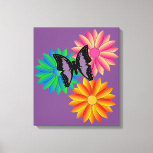 Toile Fleurs et papillon