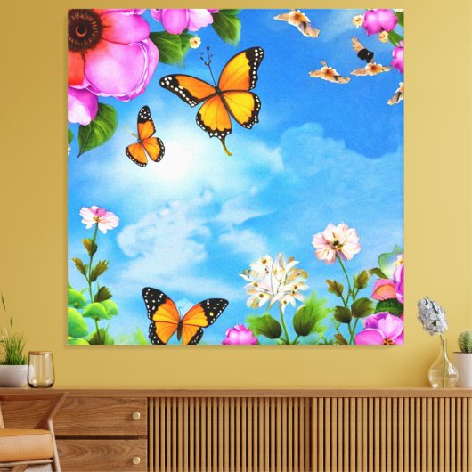 Toile Fleurs et papillons motif (Insitu(Salon))