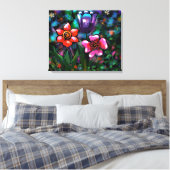 Toile Fleurs florales blanches bleu rose (Insitu(Chambre))