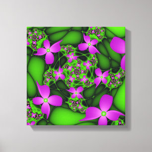 Toile Fleurs fractales abstraites modernes rose vert néo