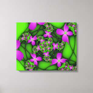 Toile Fleurs fractales abstraites modernes rose vert néo