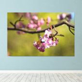 Toile Fleurs fraîches de Sakura sur fond vert (Insitu (Plancher de Bois))