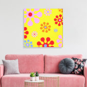 Toile Fleurs funky rétro Jaune Art Abstrait (Insitu(Salon))