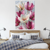 Toile Fleurs magenta et blanches avec texture dorée (Insitu(Chambre))