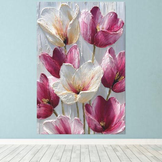 Toile Fleurs magenta et blanches avec texture dorée (Insitu (Plancher de Bois))