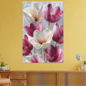 Toile Fleurs magenta et blanches avec texture dorée (Insitu(Salon))