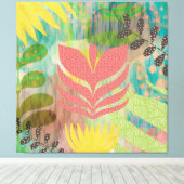 Toile Fleurs modernes rose jaune (Insitu (Plancher de Bois))