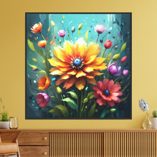 Toile Fleurs Numériques Radieuses Bouquet Murale