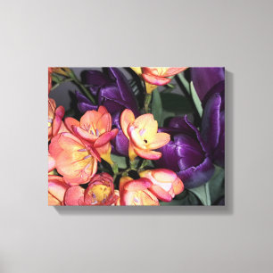 Toile Fleurs orange et violette