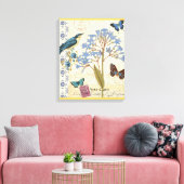 Toile Fleurs, papillons et collage d'oiseaux (Insitu(Salon))