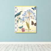 Toile Fleurs, papillons et collage d'oiseaux (Insitu (Plancher de Bois))