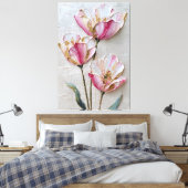 Toile Fleurs roses et blanches avec texture dorée abstra (Insitu(Chambre))