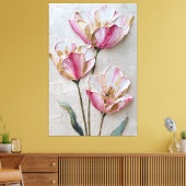 Toile Fleurs roses et blanches avec texture dorée abstra (Insitu(Salon))